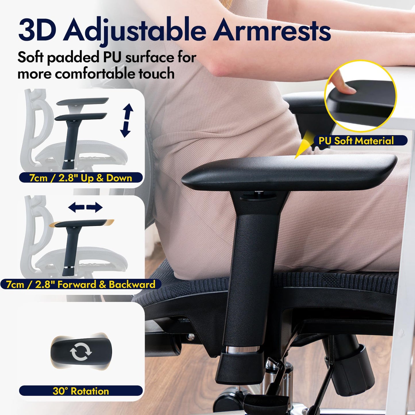 TONFARY Ergonomic Office Chair - Breathable High Back Armchair with Mesh Lumbar Support, 130° Tilt Backrest, Adjustable Seat Depth & 3D Armrest - Big and Tall, Swivel Rolling, Supports Up to 330 LBS