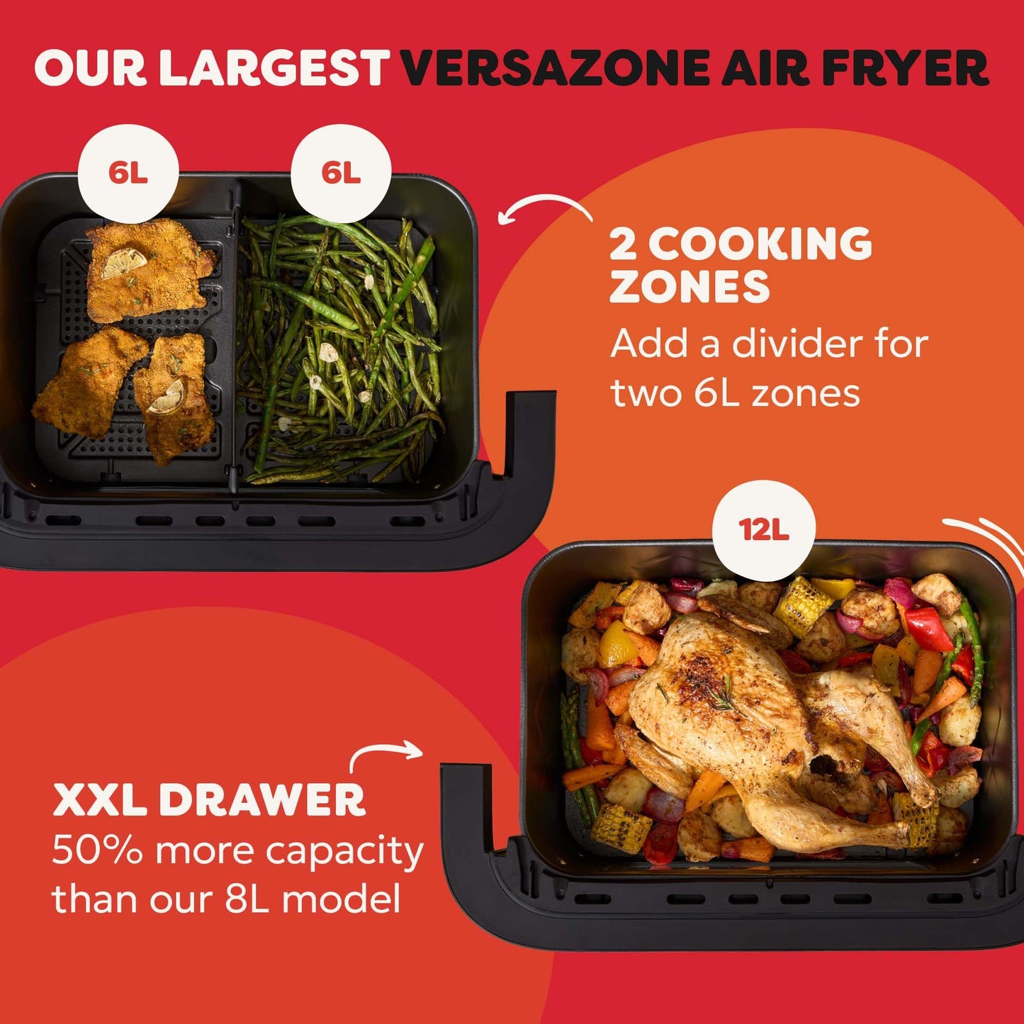 Instant Pot Vortex VersaZone 12L Air Fryer, PFAS Free, Large, Twin 6L Baskets, 8-in-1, Dehydrate, Grill, Bake, Roast, Reheat, Easy Clean, Dishwasher Safe, Black Pepper