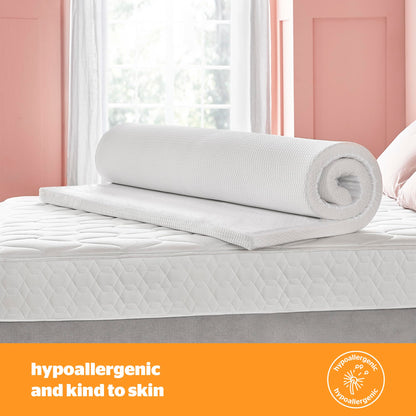 Silentnight Impress Memory Foam Mattress Topper - 7cm Deep Luxury Orthopaedic Pressure Relief Hypoallergenic Bed Topper for Back & Neck Pain - Elasticated Straps & Machine Washable Cover, Super King