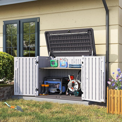 Aoxun 900L Resin Outdoor Storage Box, Waterproof Garden Tool Storage Cabinet with Anti-Topple Base, Heavy Duty Horizontal Wheelie Bin Shed Box for Patio, Backyard & Side Alley