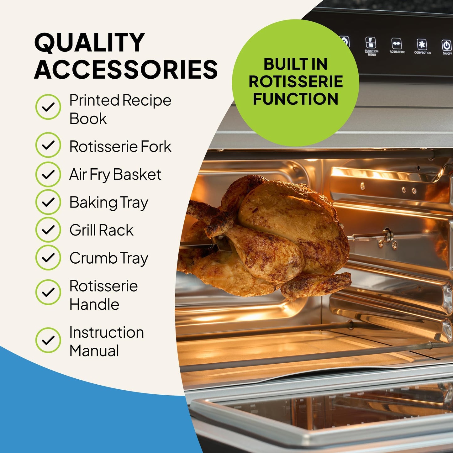 Fridja Super Oven Compact Digital Air Fryer Oven, Intelligent Presets, Powerful Convection Fan, Easy to Clean, Fast and Versatile, Stainless Steel Interior, Easier Cooking