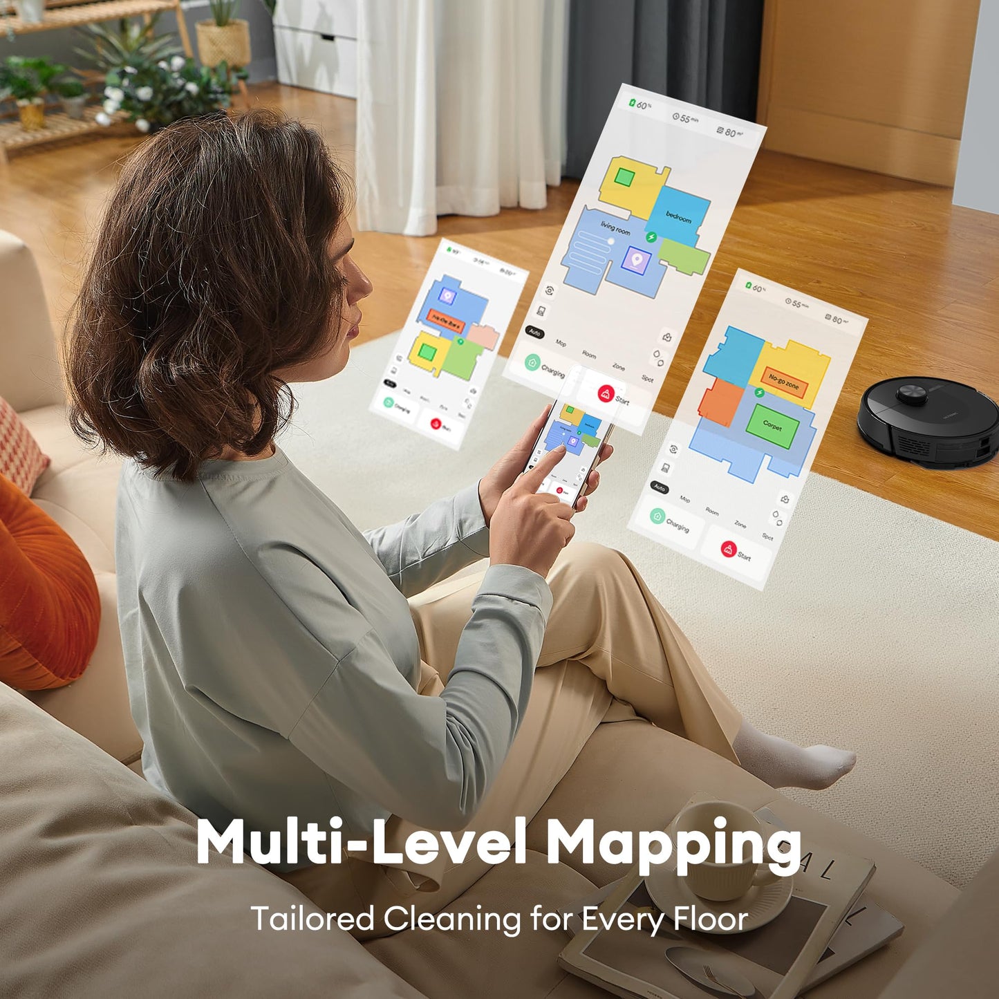Ultenic Robot Vacuum Cleaner with Mop 8000Pa/200Mins, Precision LiDAR Navigation, 3 in 1 Sweep & Mop Robot,5 Maps, No-go Zone, App Control for All Floor, Carpet & Pet Hair