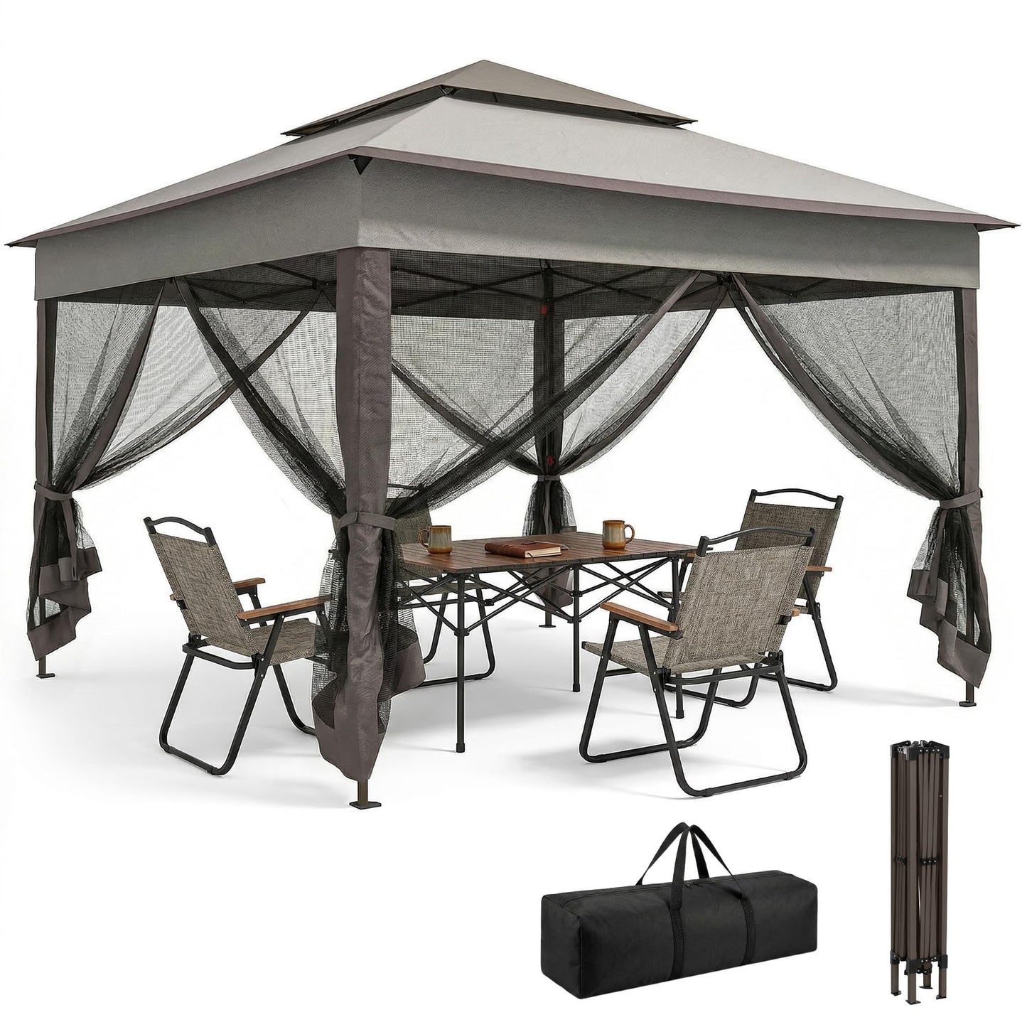 Outsunny 3 x 3(m) Pop Up Gazebo, Double-roof Garden Tent with Netting and Carry Bag, Party Event Shelter for Outdoor Patio, Dark Grey