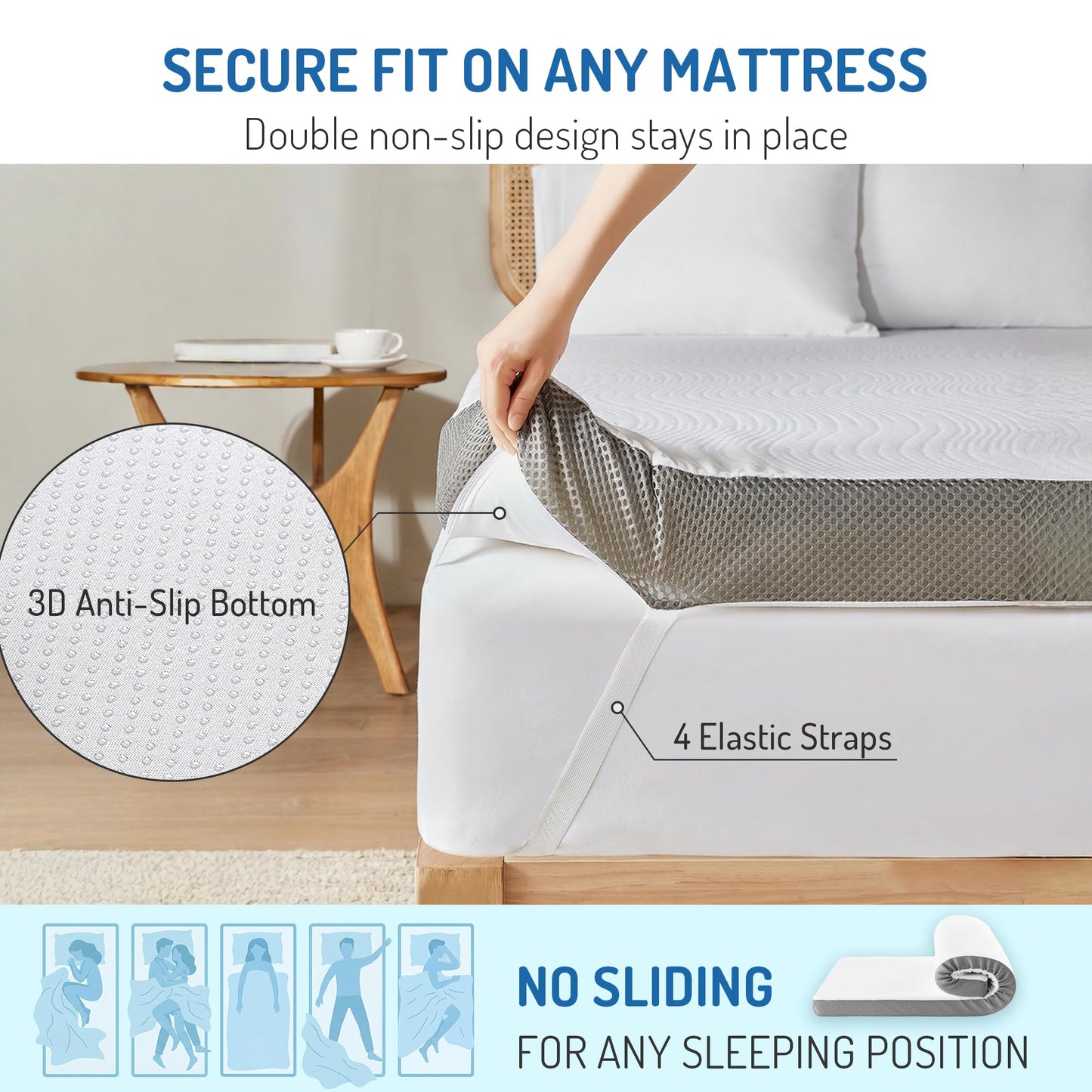 Degrees of Comfort 4 Inch Dual-Layer Memory Foam Mattress Topper, 10cm Thickness Mattress Topper Double Bed for Back Pain Relief with Anti-Slip Breathable Hypoallergic Cover, Double Size 135x190cm