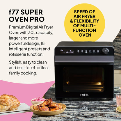 Fridja Super Oven Compact Digital Air Fryer Oven, Intelligent Presets, Powerful Convection Fan, Easy to Clean, Fast and Versatile, Stainless Steel Interior, Easier Cooking
