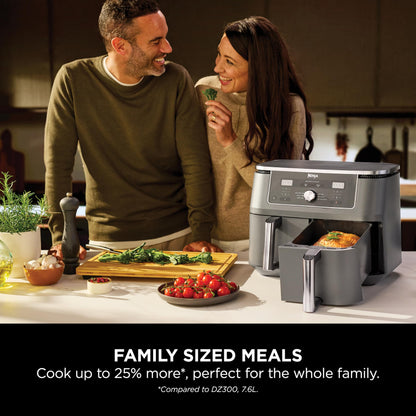 Ninja MAX Dual Zone Digital Air Fryer, 2 Drawers, 9.5L, 6-in-1, Uses No Oil, Air Fry, Max Crisp, Roast, Bake, Reheat, Dehydrate, Non-Stick, Dishwasher Safe Baskets, Gun Metal Grey DZ400UK