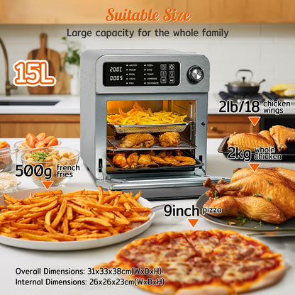HYSapientia® 15L Large Air Fryer Oven For Family Digital Knob 1700W 10 in 1 Airfryer Toaster Air Convection Mini Oven electric and grill,Fast Cooking,Cookbook