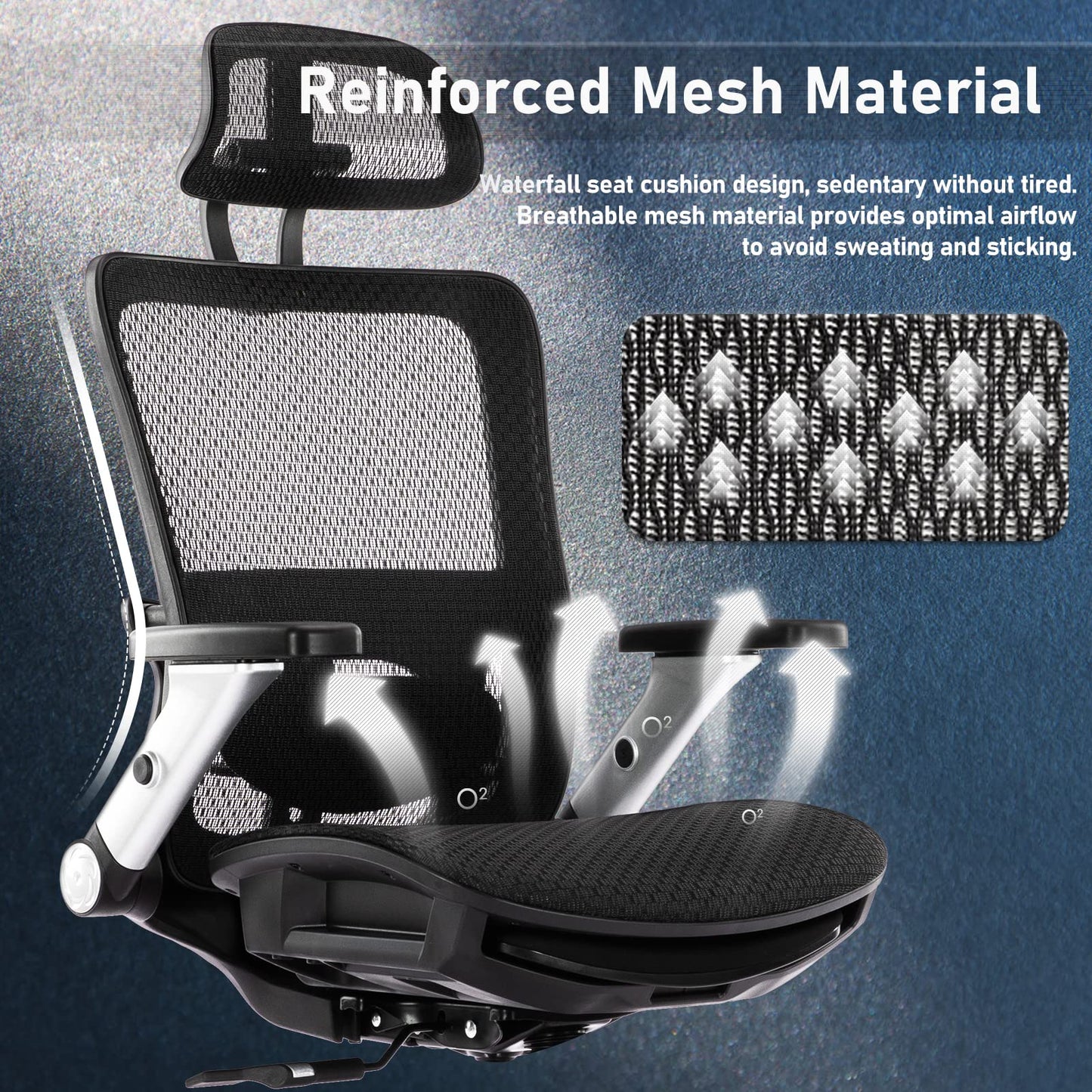 COLAMY Ergonomic Mesh Office Chair with Footrest - High Back Computer Desk Chair with Headrest, 4D Flip-up Armrests, Adjustable Tilt Lock, and Lumbar Support for Ultimate Comfort, Black