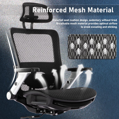 COLAMY Ergonomic Mesh Office Chair with Footrest - High Back Computer Desk Chair with Headrest, 4D Flip-up Armrests, Adjustable Tilt Lock, and Lumbar Support for Ultimate Comfort, Black