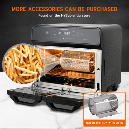 HYSapientia® 22L Dual Zone Air Fryer Oven With Rotisserie,Large Double Air fryers Mini Ovens Digital 2400W 10 in 1 Airfryer Countertop Convection Oven electric and grill,Stainless Steel,13 Accessories
