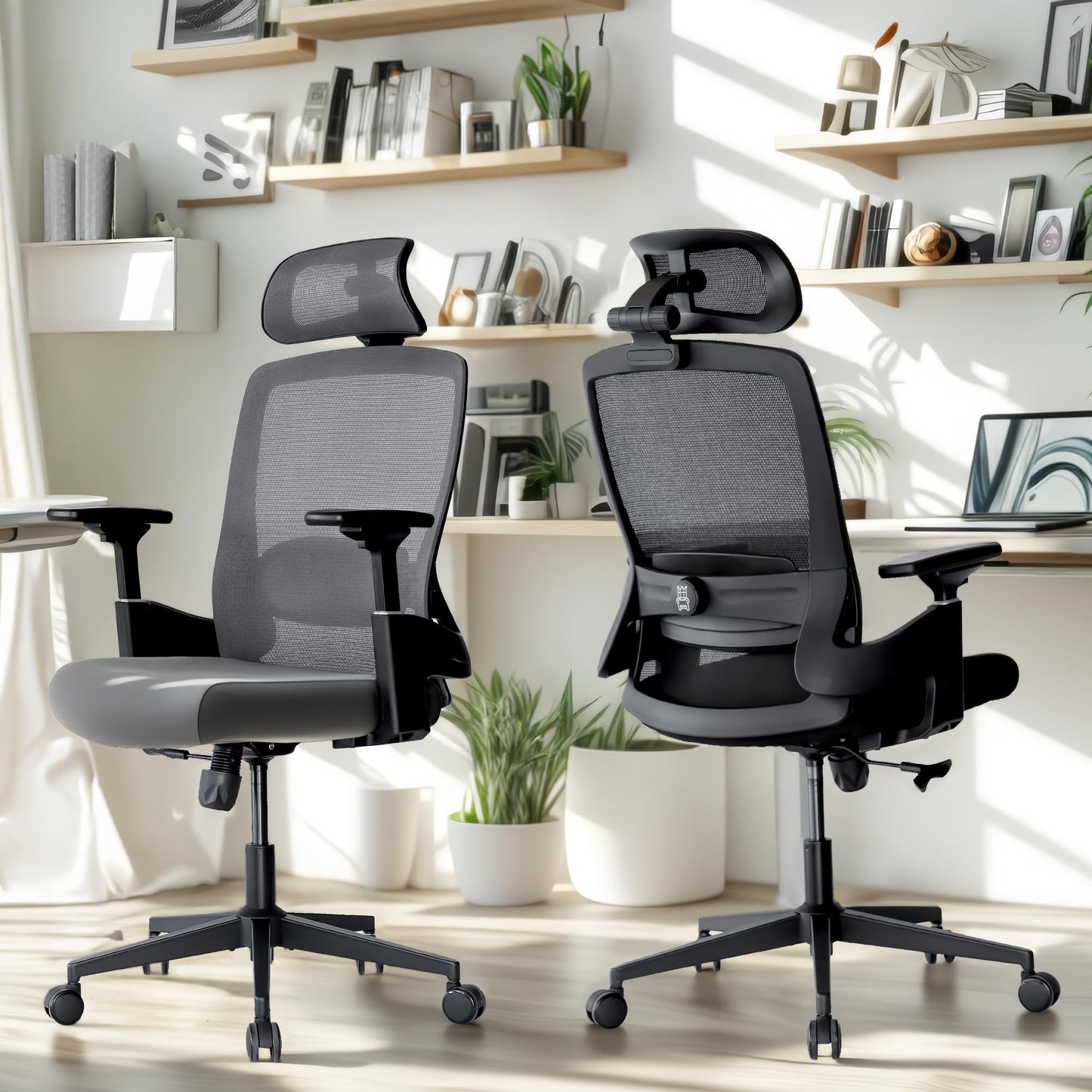 Realm of Thrones AVALON Ergonomic Office Chair for Home, Gaming Desk Chair, 3D Headrest/High Back Mesh/Comfort Cushion Seat/3D Armrests/Adjustable Lumbar Support/Heavy Duty Steel Base (Black)