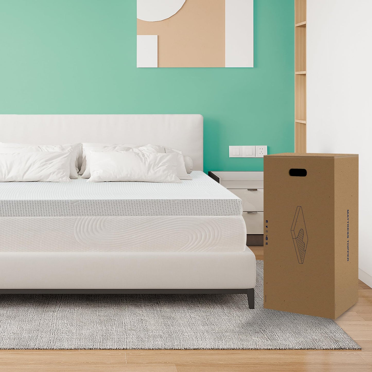 CHUN YI 3 inch Thick Double Memory Foam Mattress Topper With Anti-Slip Ventilated Hypoallergic Bamboo Cover, Soft Flexible Memory Foam Design For Pressure Relieving(7.5cm,135x190cm),White