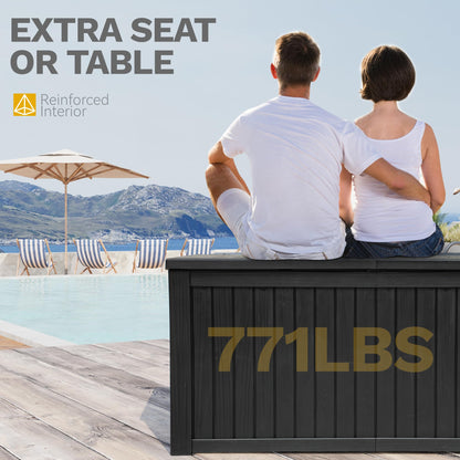 DWVO 680L Extra-Large Patio Garden Storage Box, Waterproof Resin Deck Box with Removable Divider, Outdoor Storage for Garden Furniture, Tools & Pool Accessories,Black