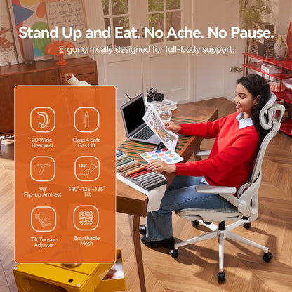SIHOO B100 Ergonomic Office Chair, Comfy Desk Chair with Adaptive Dynamic Lumbar Support, Computer Chair with Extra Wide Headrest, Flip-Up Armrests, 90-135° Tilt Lock and Breathable Mesh Cushion
