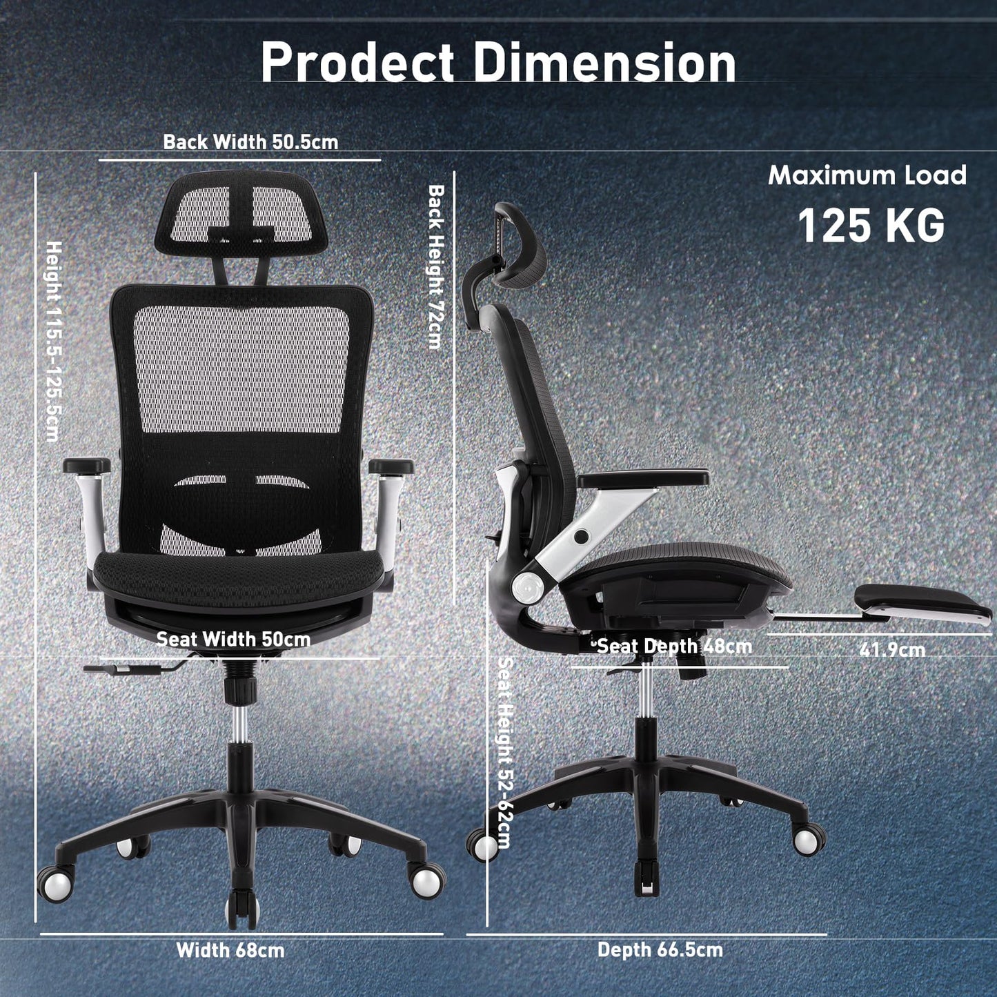 COLAMY Ergonomic Mesh Office Chair with Footrest - High Back Computer Desk Chair with Headrest, 4D Flip-up Armrests, Adjustable Tilt Lock, and Lumbar Support for Ultimate Comfort, Black