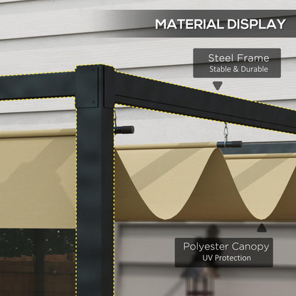 Outsunny 3 x 2m Metal Outdoor Pergola with Retractable Roof, Outdoor Gazebo Canopy Shelter with Drainage Holes for Garden, Patio, Lawn, Khaki