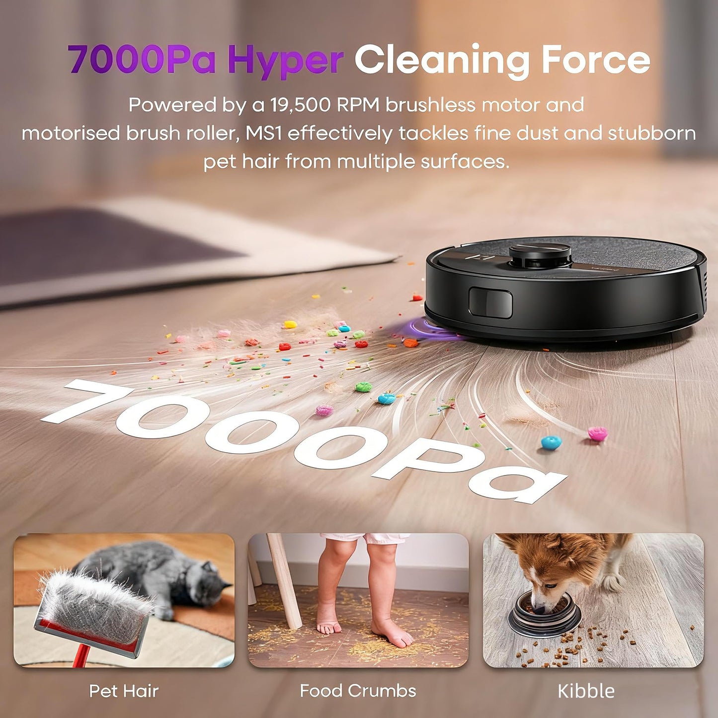 MONSGA MS1 Robot Vacuum Cleaner with Mop, 7000Pa Robotic Vacuum with Lidar Navigation, 180mins Runtime, 5 Editable Maps, APP/Remote/Voice Control, Ideal for Hard Floors and Carpets