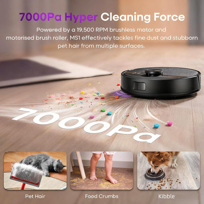 MONSGA MS1 Robot Vacuum Cleaner with Mop, 7000Pa Robotic Vacuum with Lidar Navigation, 180mins Runtime, 5 Editable Maps, APP/Remote/Voice Control, Ideal for Hard Floors and Carpets