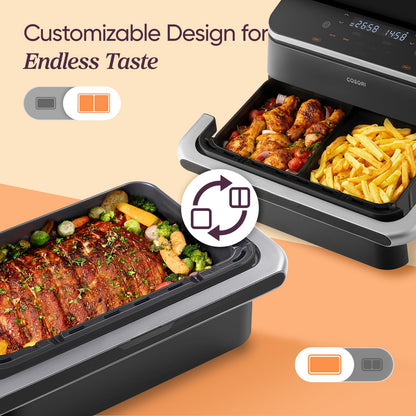 Cosori FlexDrawer Smart Air Fryer with App Control, PFAS-Free Ceramic Coating, Dual Blaze™ Even Cooking, Single & Dual Zone Cooking with Removable Divider, 10L Family Size