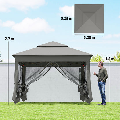 Outsunny 3 x 3(m) Pop Up Gazebo, Double-roof Garden Tent with Netting and Carry Bag, Party Event Shelter for Outdoor Patio, Dark Grey