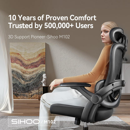 SIHOO M102C Ergonomic Mesh Office Chair, High Back desk chair with 3D Armrests, Up&Down Lumbar Support, Swivel Computer Task Chair, Black