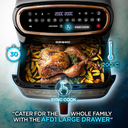 Duronic XXL Air Fryer AF34 BG 10L Digital Family Size Air Fryers Oil Free Triple Drawers 10in1 Dual Zone Extra Large AirFryer for Family Cooking with Dishwasher Safe Non-Stick Baskets Black
