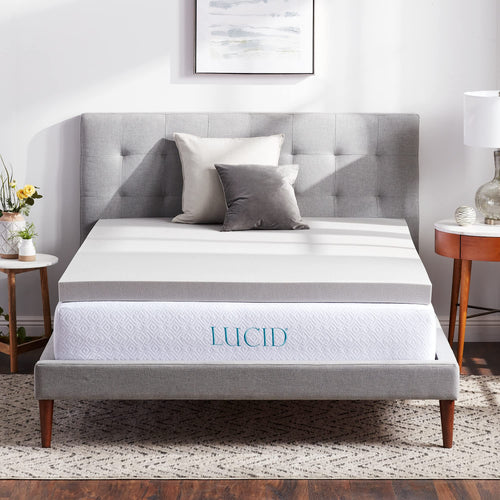 LUCID 7.5 cm Bamboo Charcoal Memory Foam Mattress Topper - Activated Charcoal - Breathable Mattress Topper, Super King (180 x 200 cm)