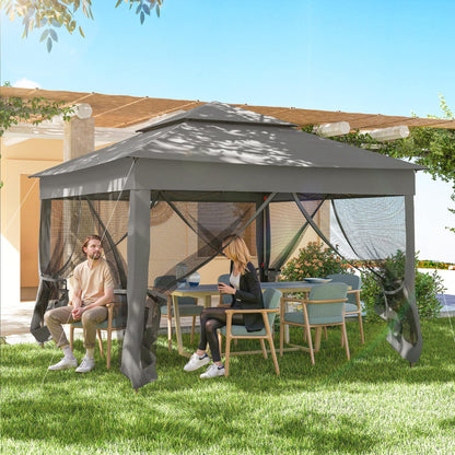 Outsunny 3 x 3(m) Pop Up Gazebo, Double-roof Garden Tent with Netting and Carry Bag, Party Event Shelter for Outdoor Patio, Dark Grey