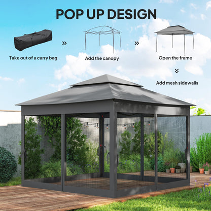 Outsunny 3 x 3(m) Pop Up Gazebo, Double-roof Garden Tent with Netting and Carry Bag, Party Event Shelter for Outdoor Patio, Dark Grey