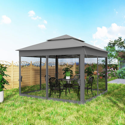 Outsunny 3 x 3(m) Pop Up Gazebo, Double-roof Garden Tent with Netting and Carry Bag, Party Event Shelter for Outdoor Patio, Dark Grey