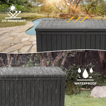 DWVO 680L Extra-Large Patio Garden Storage Box, Waterproof Resin Deck Box with Removable Divider, Outdoor Storage for Garden Furniture, Tools & Pool Accessories,Black