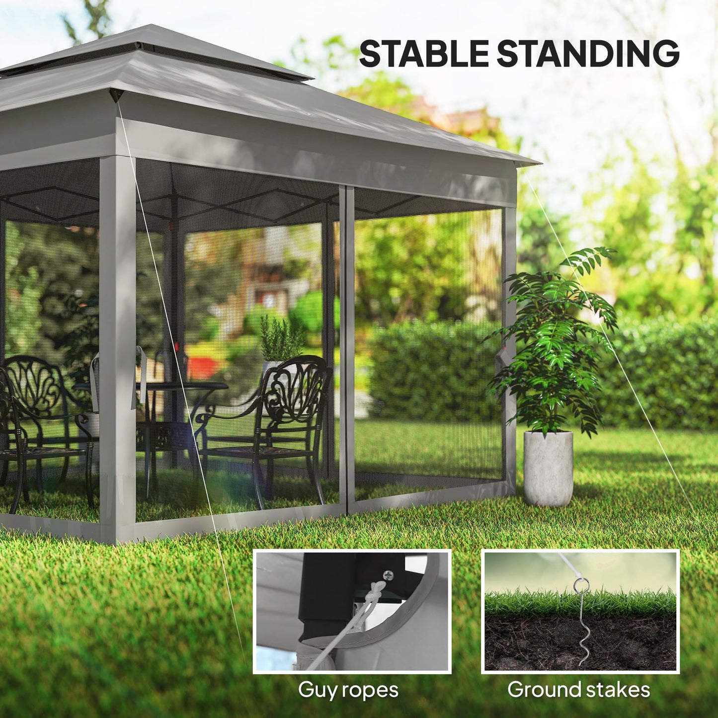 Outsunny 3 x 3(m) Pop Up Gazebo, Double-roof Garden Tent with Netting and Carry Bag, Party Event Shelter for Outdoor Patio, Dark Grey