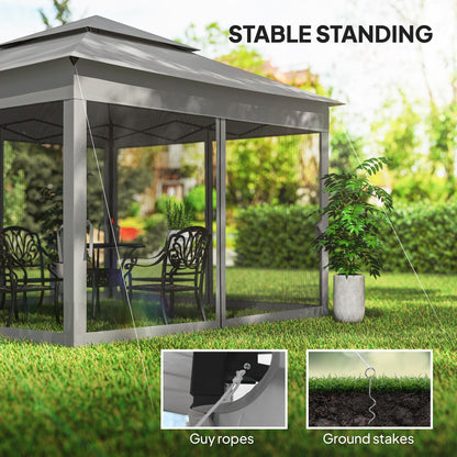 Outsunny 3 x 3(m) Pop Up Gazebo, Double-roof Garden Tent with Netting and Carry Bag, Party Event Shelter for Outdoor Patio, Dark Grey