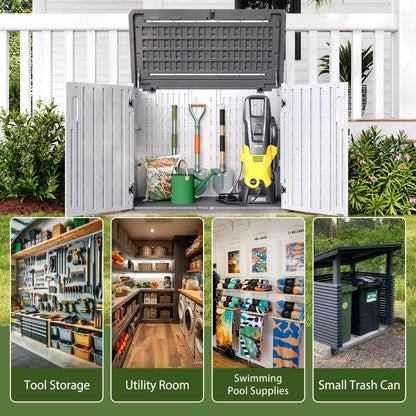 Aoxun 900L Resin Outdoor Storage Box, Waterproof Garden Tool Storage Cabinet with Anti-Topple Base, Heavy Duty Horizontal Wheelie Bin Shed Box for Patio, Backyard & Side Alley