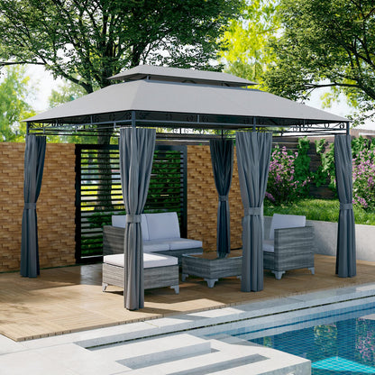 Mondeer Garden Gazebo 3x4m, Heavy Duty Patio Pavilion with Double Tier Roof and Curtains Sidewalls, Metal Frame, Luxury Modern Style, Grey