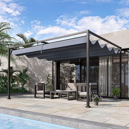 Outsunny 4 x 3(m) Metal Outdoor Pergola with Retractable Roof, Outdoor Gazebo with Drainage Holes for Garden, Patio, Lawn, Grey