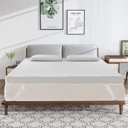 CHUN YI 3 inch Thick Double Memory Foam Mattress Topper With Anti-Slip Ventilated Hypoallergic Bamboo Cover, Soft Flexible Memory Foam Design For Pressure Relieving(7.5cm,135x190cm),White