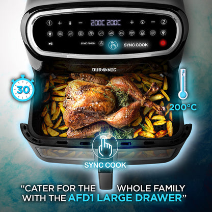 Duronic XXL Air Fryer AF34 BK 10L Digital Family Size Air Fryers Oil Free Triple Drawers 10in1 Dual Zone Extra Large AirFryer for Family Cooking with Dishwasher Safe Non-Stick Baskets Black